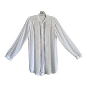 ELIE TAHARI Women's M Piper Silk Blouse Cream Button Up Pleated Embroidered 38"